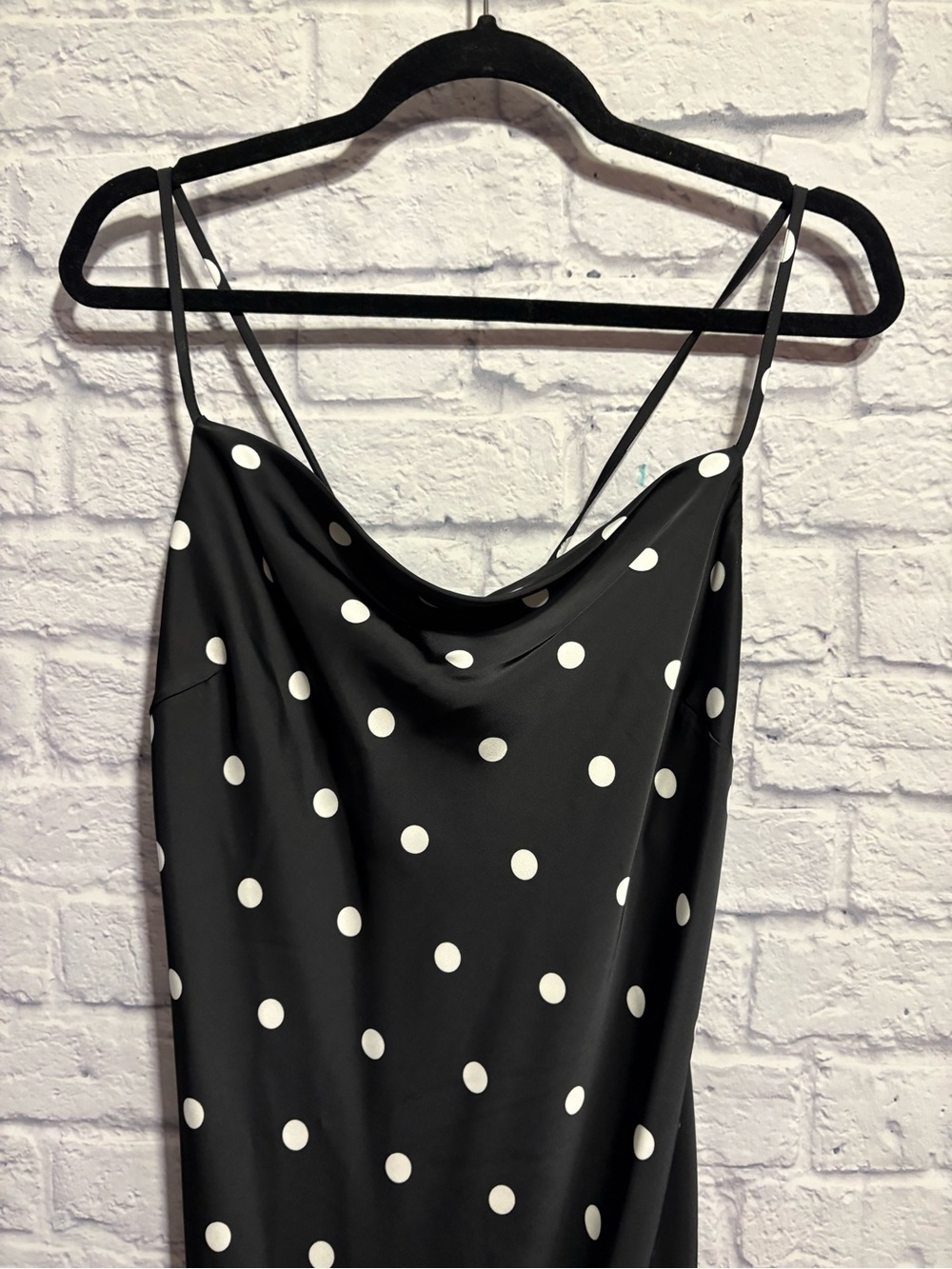 Black Polka Dot Satin Cowl Neck Slip Dress Size 8 - Picture 2 of 7
